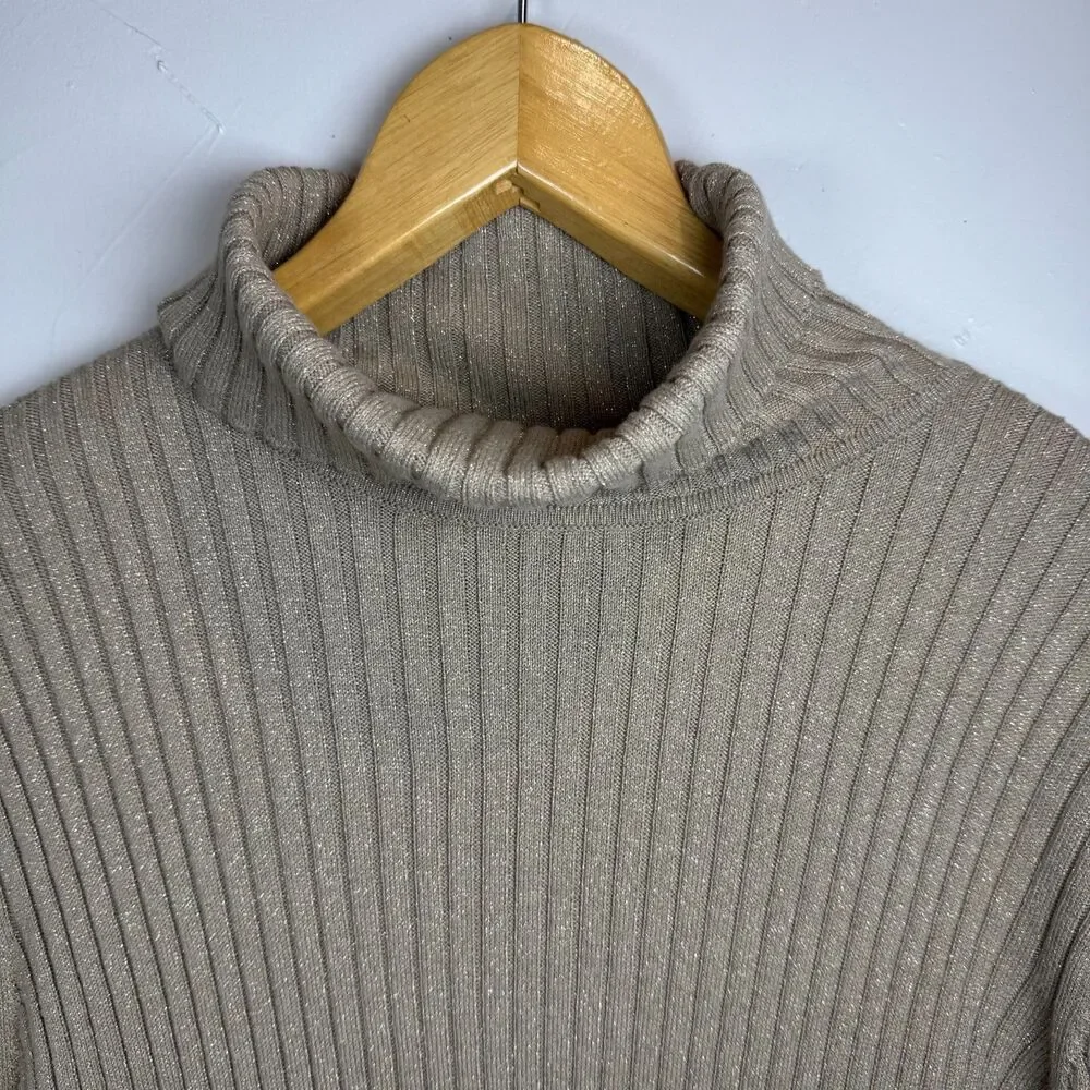 Chico's Long Sleeve Gold Metallic Turtleneck Sweater Size XL Office Party
